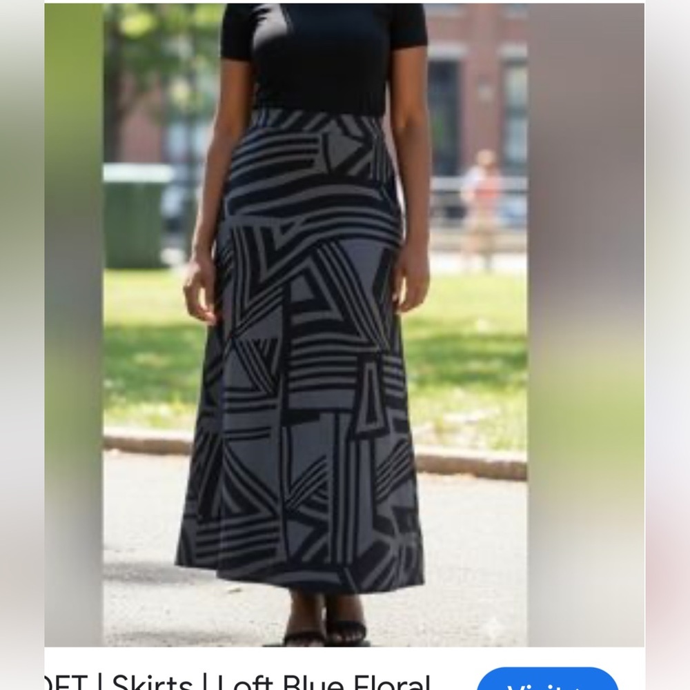 LOFT Black and Gray Geometric Maxi Skirt- dual side slit with lining- worn 5x‎